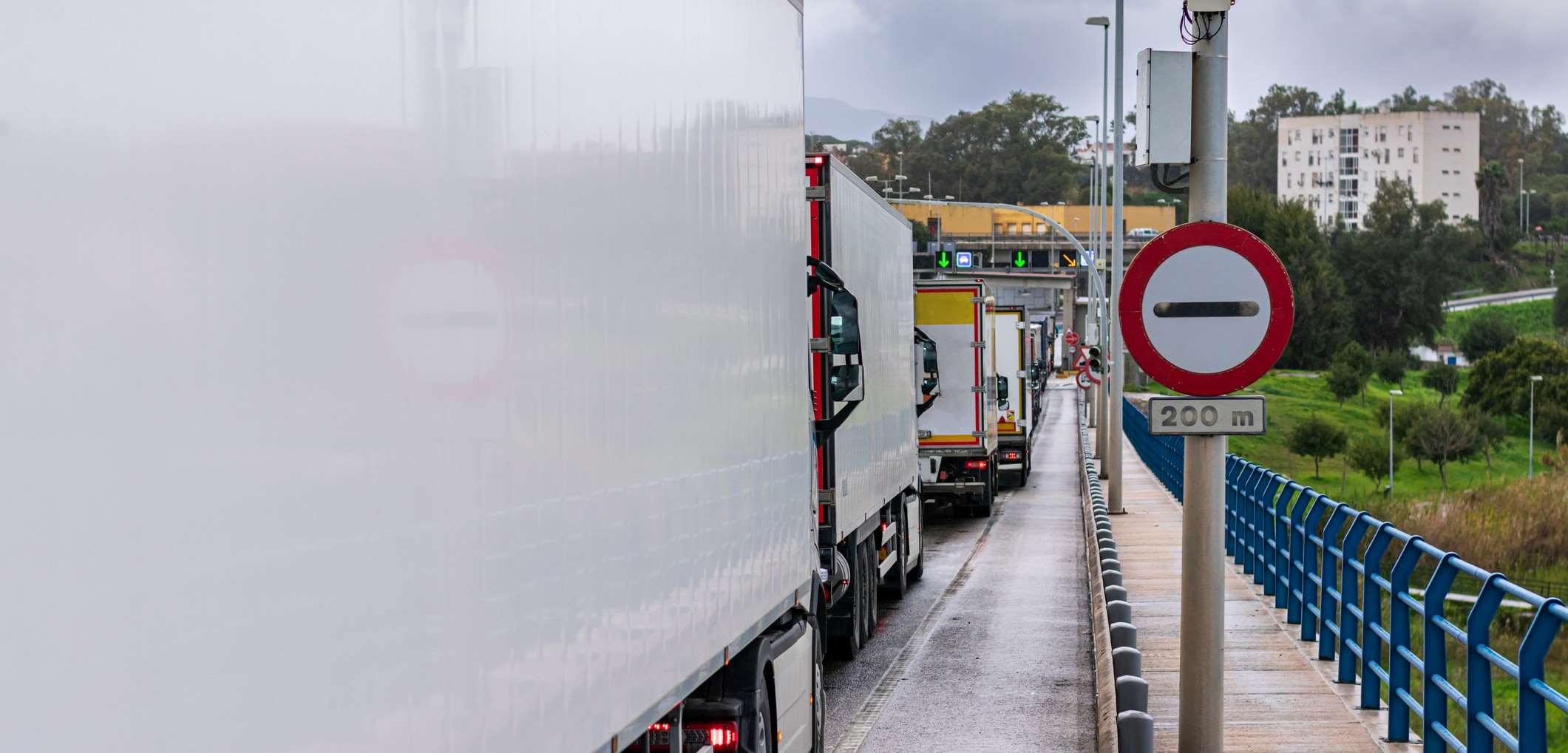 Lorries queuing at the border for customs checks